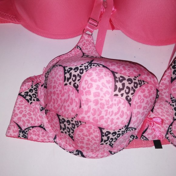 Set of 2 Midnight Muse Bra 40D Solid Pink Leopard Hearts Lightly Lined Underwire - Picture 5 of 9